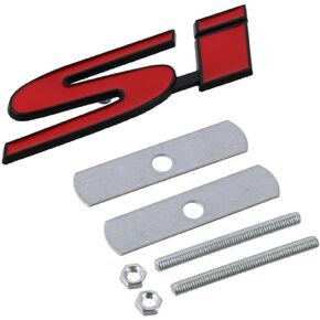 BYOBYO 3D Metal Si Letter Head Front Hood Grille Emblem 3D Logo Car Badge Red Auto Decal Sticker Replacement with Screw Car Accessories for Car, Truck, SUV