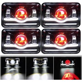 Dot Approved 4Pcs 4x6 Inch LED Headlights Peterbilt 379 Headlights with Red Devil Eye DRL Compatible with 1986 Chevrolet CK 10 H4656 H4651 H4642 H4652 XR400 XR250 XR650