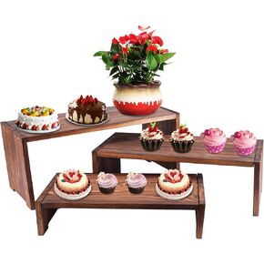 Set of 3 Buffet Risers, Wood Display Risers Rustic 3 Tier Cupcake Stands for Buffet Table Party Food Dessert Perfume Wooden Organizer for Wedding Birthday Christmas Party Decoration