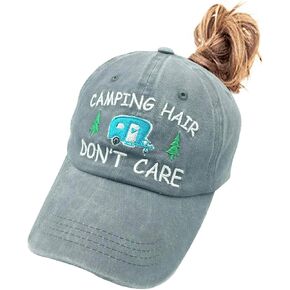 Waldeal Women's Embroidered Adjustable Camping Hair Don't Care RV Ponytail Hat High Buns Grey