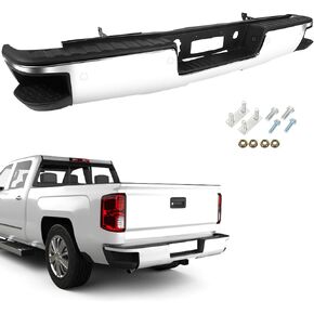 SCITOO Heavy Duty Steel Rear Bumper fit for 2014-2018 for Chevy for Silverado Sierra 1500 w/Park Chrome Bumper,Comes with Parking Sensor Holes