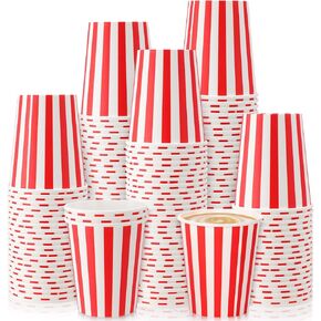 100 Pcs Red Stripe Disposable Paper Cups for Christmas Carnival Party 9oz Disposable Drinking Cups Set Striped Paper Cups Supplies Birthday Carnival Circus Decorations for Coffee Tea Juice