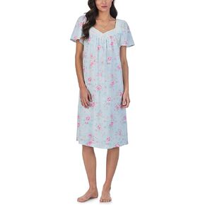 Carole Hochman Pajamas for Women Summer Floral Cotton Knit Lightweight 42" Flutter Sleeve Long Nightgown