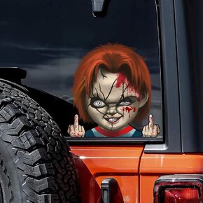 Halloween Horror Peeking Stickers-Horror Doll Theme Car Decals and Stickers Waterproof Vinyl Decal Halloween Decoration for Car Window Bumper Truck SUV (Colorful Peeking)