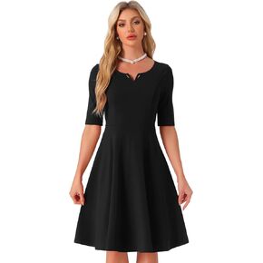Allegra K Elegant A-Line Dress for Women's V Neck Half Sleeve Work Casual Midi Dresses