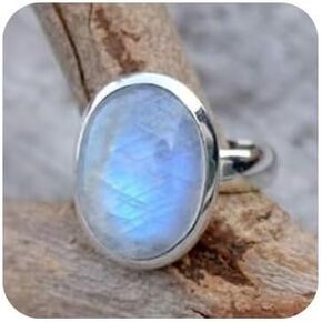 QUSIIOSLK 925 Sterling Silver Moonstone Ring Boho Rainbow Oval Shape Moonstone Ring Natural Moon Gemstone Solitaire Rings Jewelry for Women Size 6-11 10