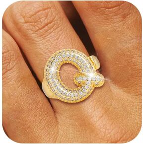 Gold Initial Rings for Women Chunky Gold Rings Gold Filled Ring Adjustable Bubble Letter Ring Statement Ring Initial Ring for Women