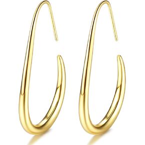 925 Sterling Silver Teardrop Hoop Earrings for Women 14k Gold Plated Pull Through Hoop Earrings Statement Oval Hoop Earrings for Sensitive Ears