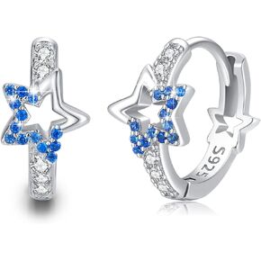 Star Earrings for Women 925 Sterling Silver Star/Snowflake Star Hoop Earrings with Zircon Hypoallergenic Star Jewelry Gifts for Women