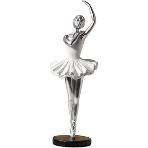 Ballerina Statues Figurines Statuette Resin Arts Girl Figure Ballet Dancer Sculpture for Dinning Table, Bookshelf, Dorm, Entrance, Livingroom, Style E Argent, Mixed