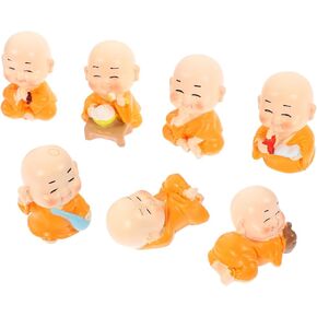 Unomor 7pcs Little Monk Statue Chinese Style Sculpture Decoration Adorable Buddha Figurine Mixed Style