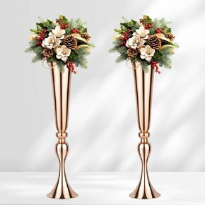 2 Set Metal Trumpet Vases，21.9'' Tall Flower Vase for Table Centerpieces,Table Decor for Chrismas,Wedding, Anniversaries, Party, DinnerTable Centerpieces,Gold Floral Stand Display Rack