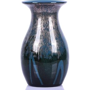 12 Inch Hand Blown Glass Vase, Gold Green Glass Vase, Glass Large Vase Flower Decoration, Stained Glass Vase for Dining Table Shelves Office Living Room Coffee Table Centerpiece Colorful Glass Vase.