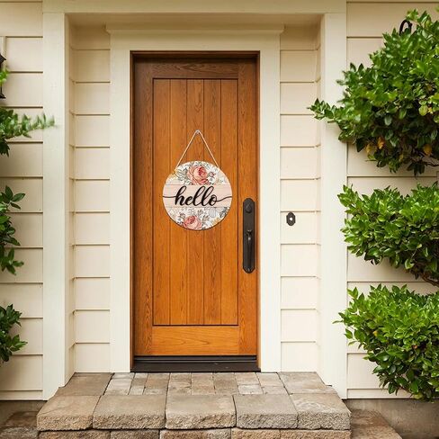 FWIEXA 3D Hello Sign for Front Door, Boho Hello Spring Door Sign with Flowers, Colorful Floral Welcome Wooden Hanging Sign Decor for Entryway Front Porch Yard (12"x 12") in Kuwait