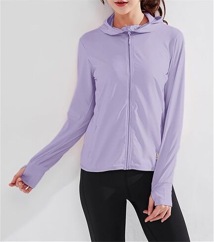 Cromoncent Women's UPF 50+ Sun Protection Hoodie Jacket Long Sleeve Cooling Shirts Hiking Outdoor with Thumb Holes in Kuwait