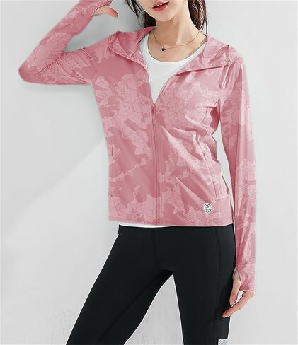 Cromoncent Women's UPF 50+ Sun Protection Hoodie Jacket Long Sleeve Cooling Shirts Hiking Outdoor with Thumb Holes in Kuwait