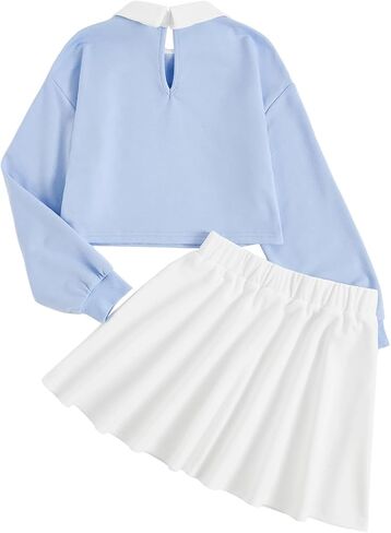 SOLY HUX Girl's 2 Piece Outfits Letter Graphic Long Sleeve Collar Sweatshirt and Skater Skirt Set in Saudi Arabia
