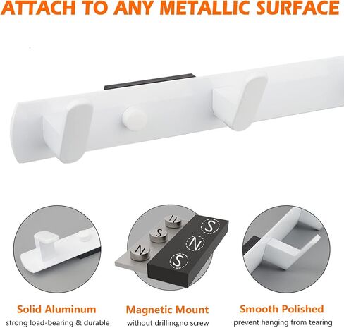 MUTUACTOR Magnetic Coat Hooks,1 Set Magnetic Mount Strong White Coat Rack with 3 Hooks for Hanging, Anti-Slip Magnetic Hooks Rubber Coated Magnet Bases Hange for Organzing Coats Hats on Metal Door in Kuwait
