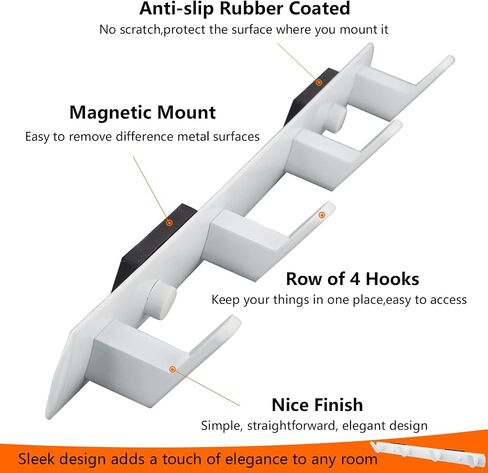 MUTUACTOR Magnetic Coat Hooks,1 Set Magnetic Mount Strong White Coat Rack with 3 Hooks for Hanging, Anti-Slip Magnetic Hooks Rubber Coated Magnet Bases Hange for Organzing Coats Hats on Metal Door in Kuwait