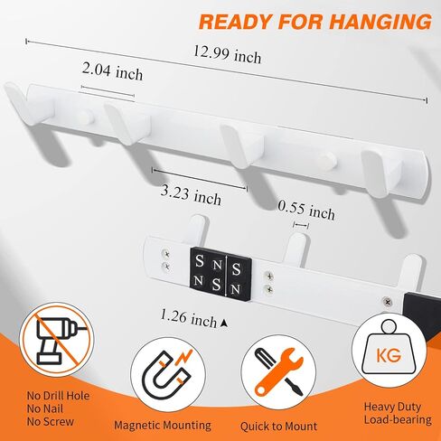 MUTUACTOR Magnetic Coat Hooks,1 Set Magnetic Mount Strong White Coat Rack with 3 Hooks for Hanging, Anti-Slip Magnetic Hooks Rubber Coated Magnet Bases Hange for Organzing Coats Hats on Metal Door in Kuwait
