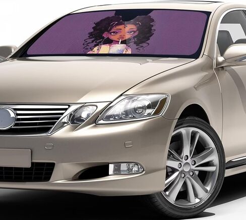Black Girl Car Front Window Sun Shield Purple Sun Visor Sunshield Sunshade for Car Windshield Folding fit Most Sedans SUV Truck Auto for Women Men Adults in Saudi Arabia