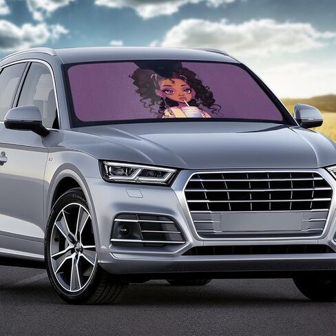 Black Girl Car Front Window Sun Shield Purple Sun Visor Sunshield Sunshade for Car Windshield Folding fit Most Sedans SUV Truck Auto for Women Men Adults in Saudi Arabia