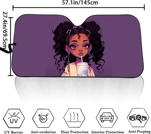 Black Girl Car Front Window Sun Shield Purple Sun Visor Sunshield Sunshade for Car Windshield Folding fit Most Sedans SUV Truck Auto for Women Men Adults in Saudi Arabia