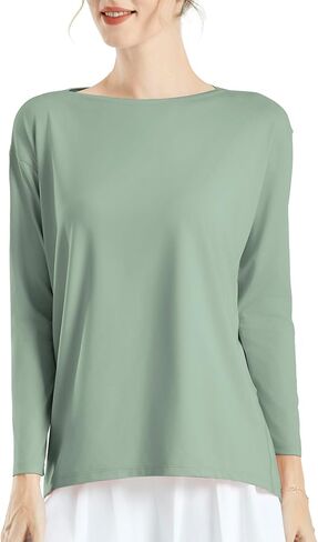 JOYSPELS Ice Silk Long-Sleeve Shirts for Women Loose Fit Boat-Neck Workout Tops for Women in Kuwait