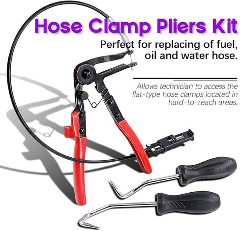 3 قطع من Swpeet كماشة مرنة شديدة التحمل 9409A مشبك خرطوم مع مجموعة خطاف إزالة مشبك خرطوم مثالية للاستخدام في أي وضع | يعمل على مشابك خرطوم 18 مم - 54 مم in Kuwait