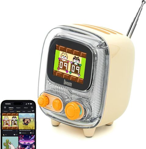 Divoom Tiivoo-2 Retro Bluetooth Speaker with FM Radio,Pixel Art Portable Mini Cute Wireless Small Speaker,Vintage Decor Suitble for Party Office Desk Home Bedroom Kitchen,Pink in Kuwait