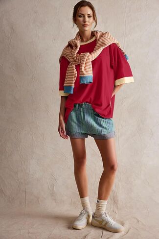 Womens Oversized T Shirts Summer Casual Loose Fit Colorblock Tops Basic Short Sleeve Tee Shirts in Saudi Arabia