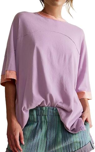 Womens Oversized T Shirts Summer Casual Loose Fit Colorblock Tops Basic Short Sleeve Tee Shirts in Saudi Arabia