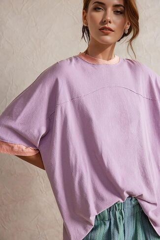 Womens Oversized T Shirts Summer Casual Loose Fit Colorblock Tops Basic Short Sleeve Tee Shirts in Saudi Arabia