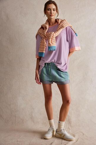 Womens Oversized T Shirts Summer Casual Loose Fit Colorblock Tops Basic Short Sleeve Tee Shirts in Saudi Arabia