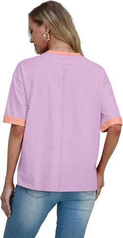 Womens Oversized T Shirts Summer Casual Loose Fit Colorblock Tops Basic Short Sleeve Tee Shirts in Saudi Arabia