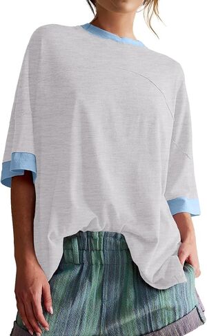Womens Oversized T Shirts Summer Casual Loose Fit Colorblock Tops Basic Short Sleeve Tee Shirts in Saudi Arabia