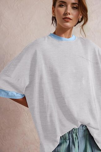 Womens Oversized T Shirts Summer Casual Loose Fit Colorblock Tops Basic Short Sleeve Tee Shirts in Saudi Arabia