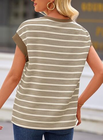 EVALESS Womens Short Sleeve Tops Casual Crewneck Oversized T Shirts Summer Trendy Striped Knit Tee Blouses in Saudi Arabia