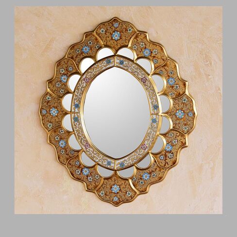 NOVICA White And Red Reverse-Painted Glass And Wood Framed Wall Mounted Round Mirror, 'White Star' in Kuwait