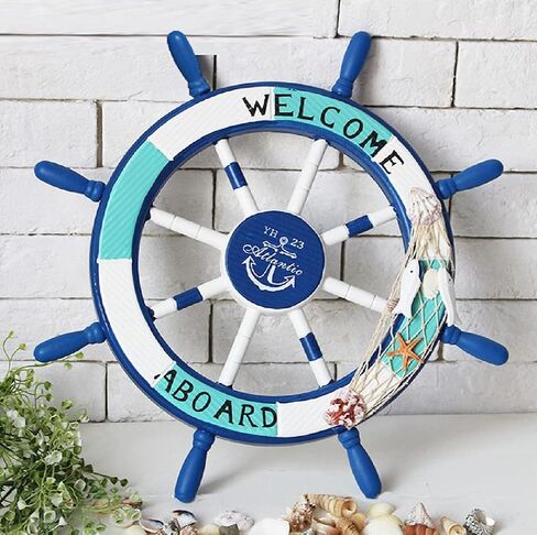 Hand painted wood ships wheel is the perfect addition to any nautical themed Collection, A nice addition to the ocean themed room. Its great for the boys' room and their nautical theme. (24 inch sea bird) in Kuwait