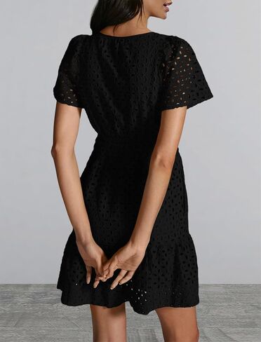 Women's 2024 Summer Short Sleeve Dress V Neck A Line Hollow Out Short Dress Cute Casual Beach Party Cocktail Dresses in Kuwait