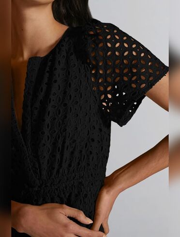 Women's 2024 Summer Short Sleeve Dress V Neck A Line Hollow Out Short Dress Cute Casual Beach Party Cocktail Dresses in Kuwait