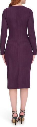 Tommy Hilfiger Women's Striped Textured Knit Shoulder 4 Button Long Sleeve Dress in Saudi Arabia