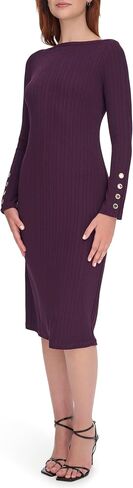 Tommy Hilfiger Women's Striped Textured Knit Shoulder 4 Button Long Sleeve Dress in Saudi Arabia
