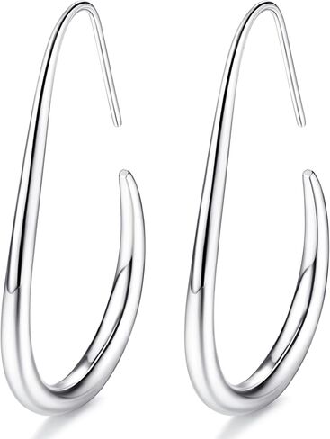 925 Sterling Silver Teardrop Hoop Earrings for Women 14k Gold Plated Pull Through Hoop Earrings Statement Oval Hoop Earrings for Sensitive Ears in Saudi Arabia