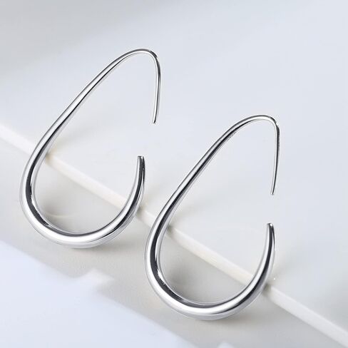 925 Sterling Silver Teardrop Hoop Earrings for Women 14k Gold Plated Pull Through Hoop Earrings Statement Oval Hoop Earrings for Sensitive Ears in Saudi Arabia