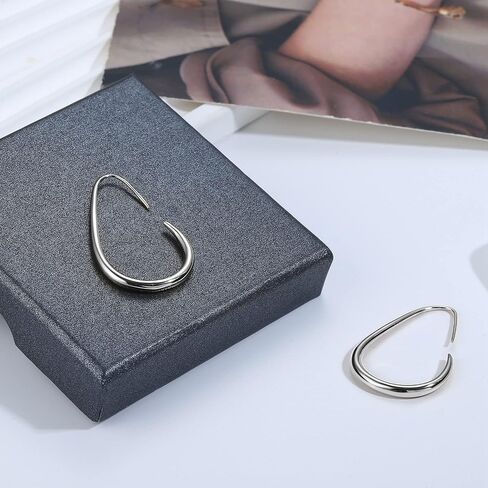 925 Sterling Silver Teardrop Hoop Earrings for Women 14k Gold Plated Pull Through Hoop Earrings Statement Oval Hoop Earrings for Sensitive Ears in Saudi Arabia