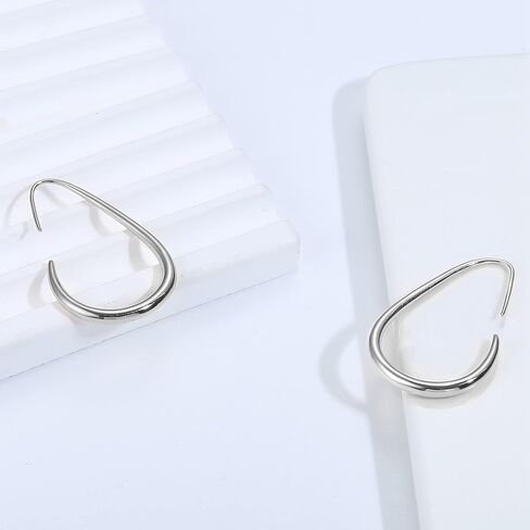 925 Sterling Silver Teardrop Hoop Earrings for Women 14k Gold Plated Pull Through Hoop Earrings Statement Oval Hoop Earrings for Sensitive Ears in Saudi Arabia
