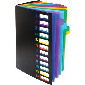 Better Office Products 24 Clear Pocket Expanding File Folder with 12 Colored Tabs, Letter Size, Holds 300 Sheets, Project File Organizer, Numbered Index on Cover,(2 Pack Black & Blue)