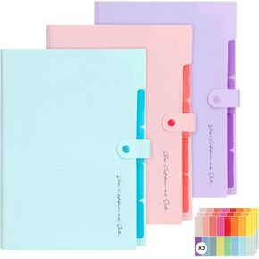 EOOUT 4pcs Expanding File Folder, Letter Size Accordion File Organizer with Labels and 4 Colors 5 Pocket Portable Folders for Documents Storage Teachers Office and School Supplies